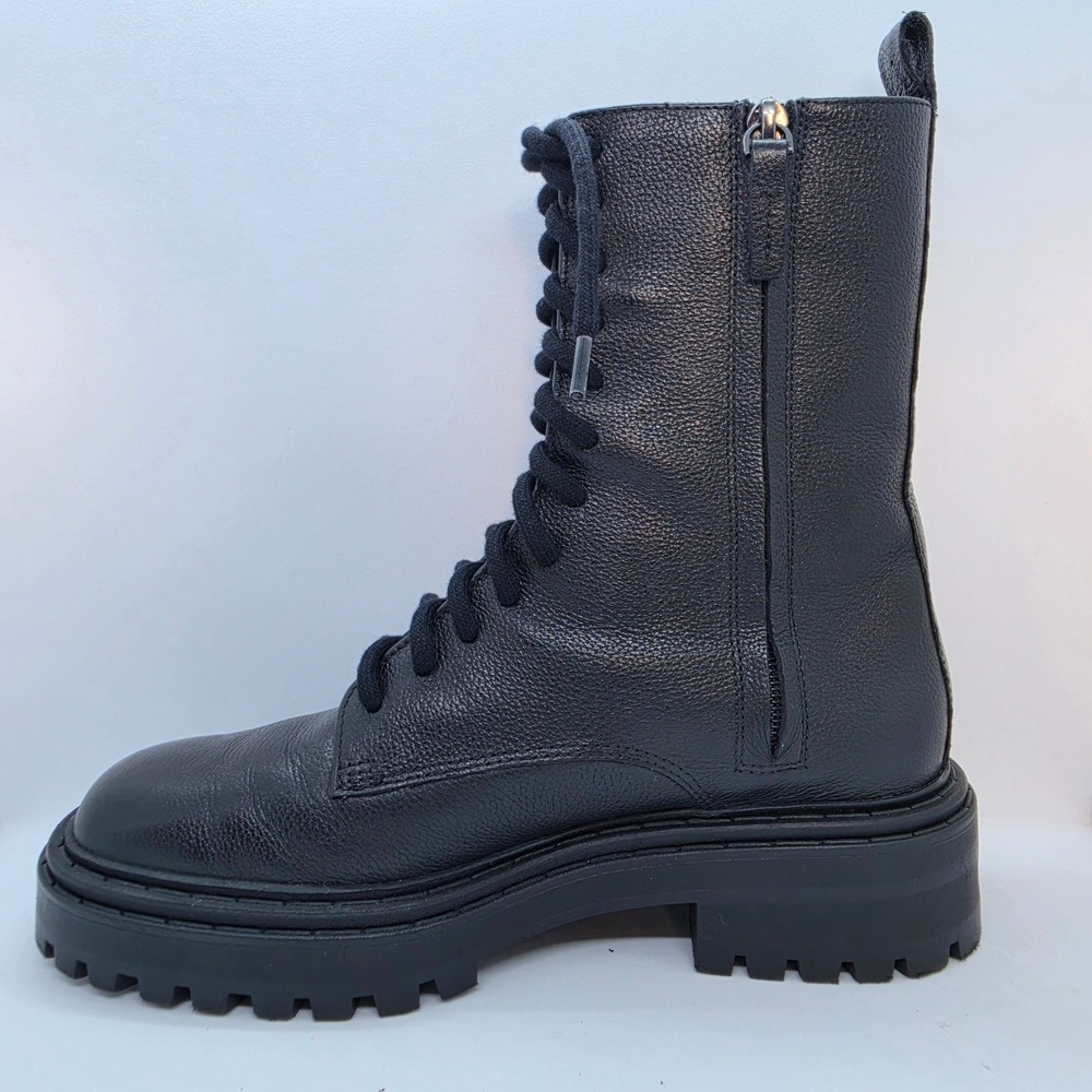 Massimo Dutti Black Leather Lace Up Combat Boots Side Zip Lug Sole 1102/850/800 - Picture 10 of 10